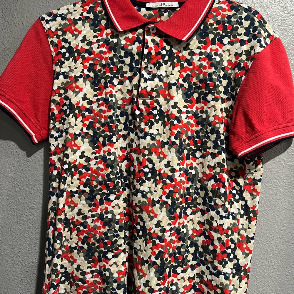 Carolina Herrera Red and Black Patterned Polo Shirt